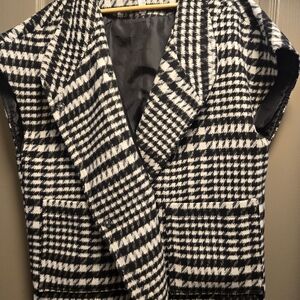 Addition Elle Black and White Houndstooth Sleeveless Coat Vest